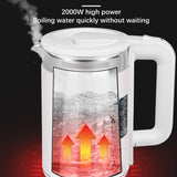 Electric Kettle with Upgraded Stainless Steel Heating Plate and Inner Lid, Wide Opening Glass Tea Kettle, 2L Black/White