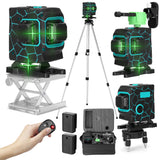 Multifunctional 3D 12 Lines Laser Level Tool Horizontal and Vertical Cross Lines Self-leveling Laser Level 360 + Extension Bar