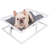 Reversible Elevated Cats Cot Bed Winter Summer Hammock Puppy Nest Striped Canvas Fleece Camping Bed