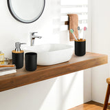 Bathroom Accessories Set Bamboo Plastic Bathroom Kit Toothbrush Cup, Soap Dispenser, Soap Dish, Toilet Brush Holder,Trash Can