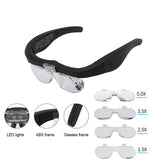 USB Rechargeable Magnifier 1.5X 2.5X 3.5X 5.0X Jewelers Watchmaker Repair Headband Magnifying Glasses with Detachable Lenses