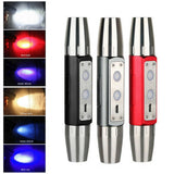 USB/Battery UV 365nm+395nm+Yellow+White LED Flashlight Inspect Torch for Gem Jade Jewelry 304 Stainless Steel Aluminum Alloy