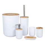 Bathroom Accessories Set Bamboo Plastic Bathroom Kit Toothbrush Cup, Soap Dispenser, Soap Dish, Toilet Brush Holder,Trash Can