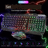 Gaming Keyboard Mouse Combos USB Wired LED Luminous Gamer Kit Rainbow Backlight Waterproof Multi-Media Set for PC Office Gamer