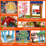City Street View Sakura Inari Shrine Building Blocks Friends Cherry Blossom Creator House Tree Construct Brick Toys for Children