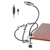 LED Magnifier Bench Vise Table Clamp 4pc Flexible Arms Third Hand Tool Soldering