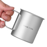 375ml Ultralight Titanium Cup Outdoor Portable Camping Picnic Water Tea Cup Coffee Mug with Lid and Foldable Handles
