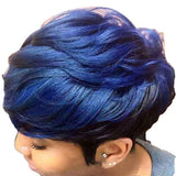 Chemical fiber wig women's short hair blue high temperature silk chemical fiber headgear