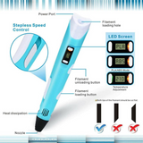 USB Charging 3D Pen LCD Display DIY 3D Printing Pen PLA ABS Filament Handmade Toy Children Birthday Gift Kids Creativity Trainer