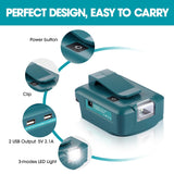 Dual USB Charger Adapter Converter Power Source for Makita 14-18V ADP05 Battery With LED Work Light