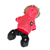 Winter Warm Pet Dog Hoodies Jumpsuit Thickening Cotton Dog Coat Pants Set Warm for Puppy Dog Cat Size (red, Dot Pattern