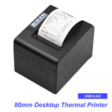Thermal Receipt Printer 80mm Desktop Direct Thermal Printing USB+LAN Connect 300mm/s High Speed with Auto Cutter Support ESC/POS