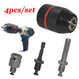 4pcs/set Mini Drill Chucks 1/2-20UNF 1.5~13mm Keyless Chucks Hex Shank/SDS/Socket Square Female Adaptor Hardware Hand Drill Bits