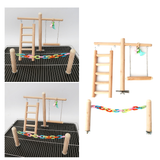 Parrot Playground Bird Wooden Standing Ladder Swing Cage Toys (Self-Assembly, Pendants Random Color)