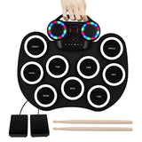 Electronic Drum Foldable Practice Drum Pad Rechargeable Drum Kit Built In Speakers Foot Pedals Drum Sticks For Beginners