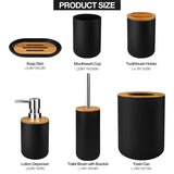 Bathroom Accessories Set Bamboo Plastic Bathroom Kit Toothbrush Cup, Soap Dispenser, Soap Dish, Toilet Brush Holder,Trash Can