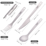 Lixada 4in1 Titanium Flatware Cutlery Set Lightweight Outdoor Picnic Spoon Fork Cutter Multifunctional Flatware Cooking Supplies