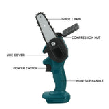 4inch Electric Chain Saw One-Hand Wood Cutter Cordless For Makita 18V-21V Battery Electric Wrench Power Saw ABS+Metal Blue 800W