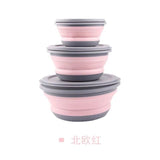 Hot Sale 3pcs Folding Bowl Outdoor Camping Tableware Sets Lunch Box Portable Salad Bowls with Lid for Hiking Cooking Supplies