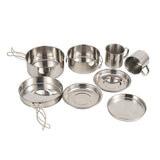 8PCS Camping Cookware Mess Kit Stainless Steel Cooking Pot and Pan Set with Plates Cups for Outdoor Camping Hiking Cooking Set