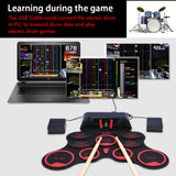 Ammoon Foldable MIDI Drum Electric Drum Set 9 Silicon Durm Pads Built-in Stereo Speakers Rechargeable Battery with Foot Pedals