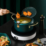Kitchen Deep Frying Pot with Lid and Thermometer Non Stick Tempura Deep Fryer Stainless Steel French Fries Fryer Pan