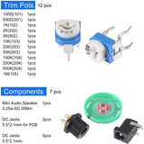 Mega Electronic Component Kit Assortment Capacitors Resistors LED Transistors Diodes 1n270 Germanium DC Jacks opamp PCB