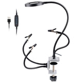 LED Magnifier Bench Vise Table Clamp 4pc Flexible Arms Third Hand Tool Soldering