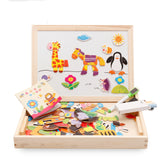 Montessori Kid Toy Wooden Magnetic Puzzle White Board Drawing Set Cartoon Animals Farm Puzzle Kids Educational Toy Baby Gift Kit
