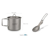 New Lightweight Titanium Flatware Set Folding Spork Spoon Water Cup Mug Tableware Outdoor Cookware Dinner for Travel Camping