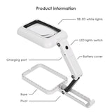 Magnifier Lighted Magnifying Glass Lens Square Magnifier Foldable Tabletop Freestanding Magnifier with Warm and Cool LED Lights