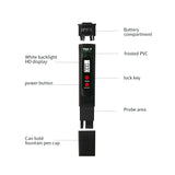 Water Quality Test Pen TDS Tester Water Quality Meter Backlight TDS Pen 0-9999PPM with Crystal Box