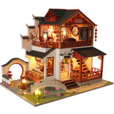 DIY Wooden Dollhouse Chinese Town Architecture Doll Houses Miniatures with Furniture Toys for Children Friend Birthday Gift