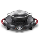 220V Electric Barbecue Grill Machine 2 In 1 Hotpot Non-stick Household Multi Cooker Pan Hot Pot Two Flaver Hot Pot
