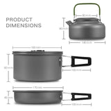 3pcs/set Camping Cookware Set Aluminum Nonstick Portable Outdoor Cooking Kettle Pot Pan Cookset Tableware for Hiking BBQ Picnic