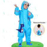 1-10 Years Old Kids Blue Dinosaurs Raincoat Outdoor Jumpsuits Waterproof Rainwear Baby Boy Girl Raincoat And Rain Pants Suit