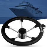 Marine 13 1/2" Steering Wheel 5 Spoke Cap, Marine Black Steering Wheel 25 Degree Dish