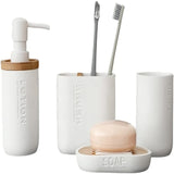 Bathroom Accessories Set - 4-Piece Bathroom Gift Set with Soap Dispenser, Glass, Soap Dish, Home Toothbrush Holder (White)