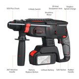 21V Brushless Heavy Duty 4 Function Rotary Hammer Drill 1 Inch SDS-plus Adjustable Grip 980 RPM Cordless Drill Demolition Kit