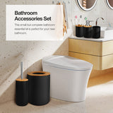 Bathroom Accessories Set Bamboo Plastic Bathroom Kit Toothbrush Cup, Soap Dispenser, Soap Dish, Toilet Brush Holder,Trash Can