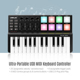 WORLDE Panda MINI 25-Key MIDI Controller Ultra-Portable USB MIDI Keyboard with 8 Colorful Backlit Trigger Pads Plug and Play