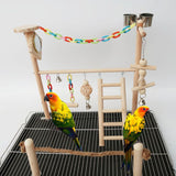 Parrot Bird Mirror Play Stand Cockatiel Playground Wood Perch Gym Ladder Feeder Cups Swing Climbing Exercise Toys