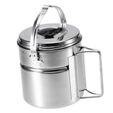 Stainless Steel Cooking Kettle Pot with Lid and Foldable Handle for Camping Hiking Fishing Picnic Backpacking Fishing Hunting