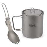 Lixada Cookware Set 300ml/350ml/420ml/550ml/650ml/750ml Ultralight Titanium Cup with Folding Dinner Spork Tableware for Outdoor