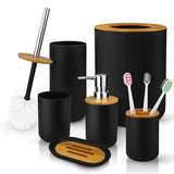 Bathroom Accessories Set Bamboo Plastic Bathroom Kit Toothbrush Cup, Soap Dispenser, Soap Dish, Toilet Brush Holder,Trash Can