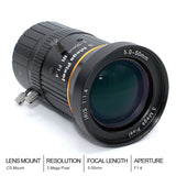 1/2.5 inch 3MP 5-50mm C-Mount Zoom Lens for IMX477 Raspberry Pi HQ Camera, with C-CS Adapter