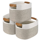 3 Pack Woven Cotton Rope Square Storage Baskets, Shelf Baskets For Organizing,Decorative Baskets With Detachable Handles