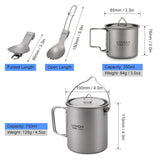 Lixada 3 Pieces Titanium 750ml Pot 420ml Water Cup Mug with Lid Handle Folding Spork Outdoor Camping Picnic  Cookware