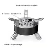 12800W Camping Gas Stove Windproof 5-burner Gas Stove Foldable Backpacking Stove for Outdoor Fishing Hiking Traveling