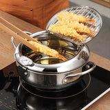 HAEGER-Japanese Deep Frying Pot with A Thermometer and A Lid 201 Stainless Steel Kitchen Tempura Fryer Pan 24 cm